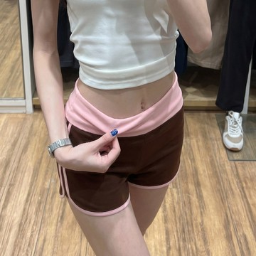 ROOLRREN 美式 運動短褲女 夏天短褲 撞色 顯瘦 辣妹短褲 包臀褲 三分褲 休閒短褲女