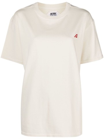 Autry - logo-appliqué crew-neck T-shirt - women - Cotton - XS - Neutrals