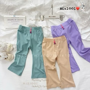 🌈✨mix1001中大童❤️柔軟三色糖果色洗鈕扣喇叭褲✨兒童韓系側口袋喇叭棉褲5-23