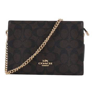 COACH-金馬車防刮LOGO鍊帶可拆帶手拿/斜背包(深咖)mini