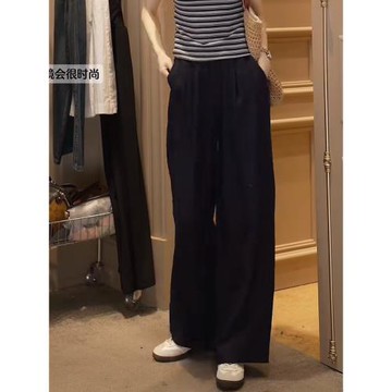 歐紀兒女裝鷗同款棉麻百搭休閑褲女夏季款垂墜感長褲高腰闊腿褲子