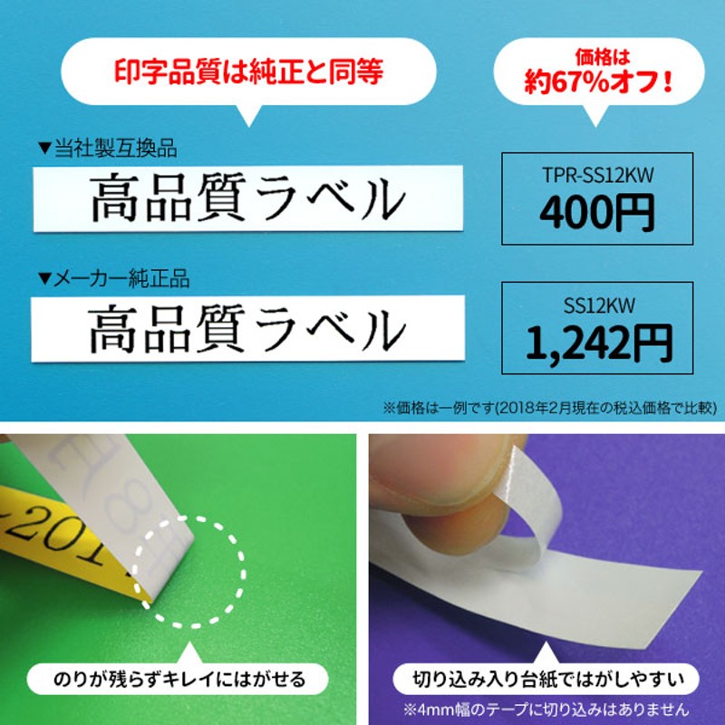 キングジム用 テプラ PRO 互換 テープカートリッジ カラーラベル 12mm