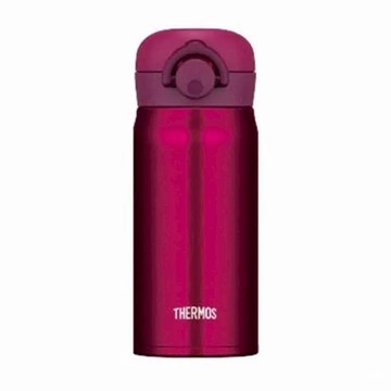 THERMOS 膳魔師 我的設計系列 真空隔熱保溫瓶  超輕量  一鍵彈開式瓶蓋  保溫保冷效果佳  造型名字貼紙隨意設計  莓果紅色  350ml  1個