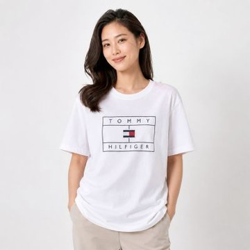 TOMMY 熱銷印刷文字Logo圖案短袖T恤-白色