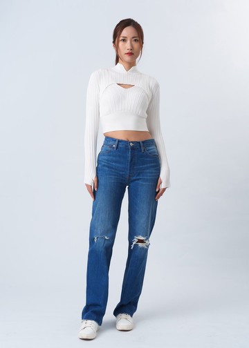 中式旗袍針織兩件裝 (白色)