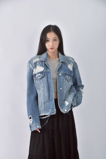 (M) american eagle丹寧牛仔棉質純棉刷破藍色外套