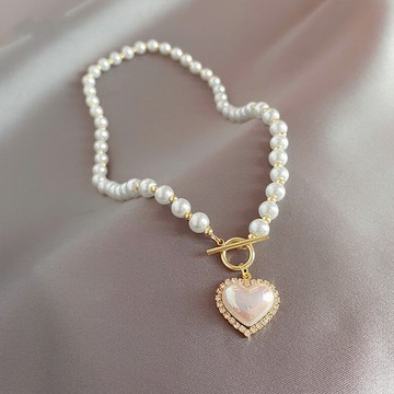 福雅軒輕奢珍珠愛心項鏈女夏2022年新款潮日韓小眾設計感鎖骨鏈頸