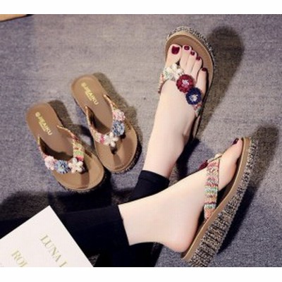 ビーチサンダル 夏サンダル スリッパ 花柄 トングサンダル リゾート レディース 女性用 ウエッジソール 厚底サンダル カジュアル 美脚 歩 通販 Lineポイント最大get Lineショッピング