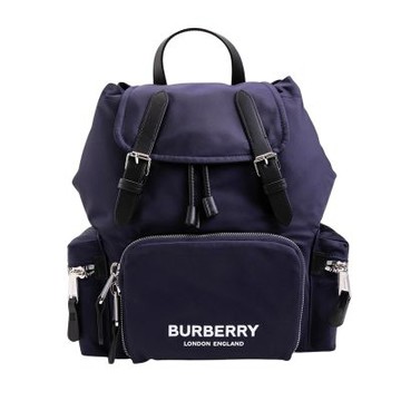 BURBERRY  The Rucksack軍旅中型白字LOGO尼龍後背包(深藍)