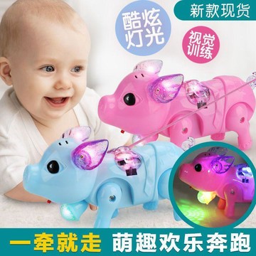 ⭐️蝦皮代開發票⭐️電動牽繩小豬 兒童牽繩玩具 發光音樂走路豬 走路爬行音樂豬 音樂燈光佩佩豬 兒童玩具 網紅髮光電動玩