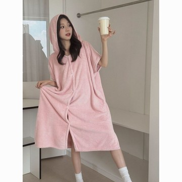 ⚡精心優選⚡可穿式浴巾女連帽浴袍長袖成人可愛加厚吸水速幹浴衣長款睡袍秋冬1101