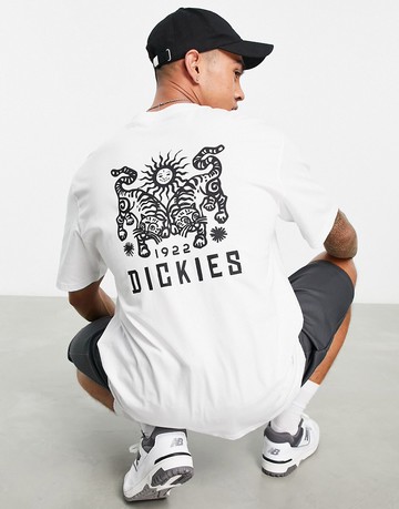 Dickies tiger sun back print t-shirt in white