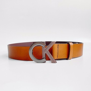 美國百分百【全新真品】Calvin Klein 皮革 皮帶 腰帶 配件 CK logo 駝色 36mm AD61