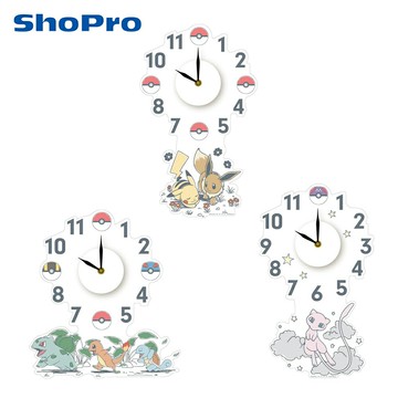 【日本正版】寶可夢 壁貼時鐘 滑動式秒針 靜音時鐘 指針時鐘 皮卡丘 伊布 御三家 神奇寶貝