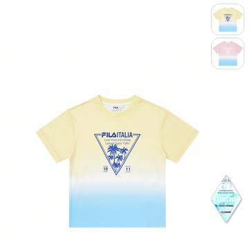 【FILA】KIDS 孩童款 漸層涼感圓領短袖上衣-黃色 1TEY-4324-YE