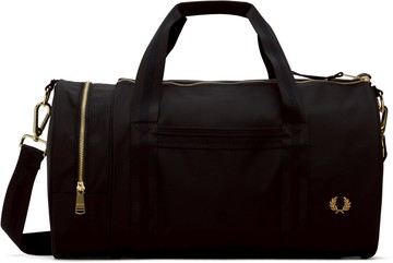 Fred Perry 黑色 Textured Nylon Barrel 行李包