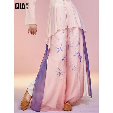 琪亞舞蹈褲女練功褲粉色中國舞舞蹈服古典舞練功服撞色大擺闊腿褲