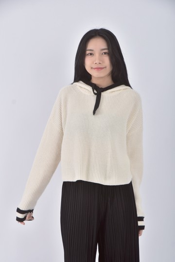 (F) alice olivia質感針織羊毛連帽杏色長袖上衣