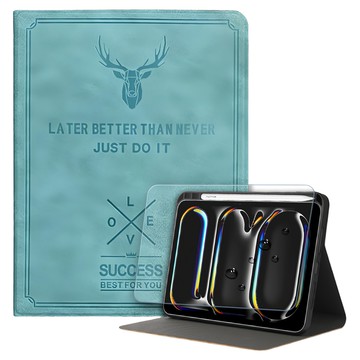 vXTRA 飛創 防潑水鹿頭壓紋 平板皮套 2代筆槽版 + 玻璃貼套組  iPad Pro 11  蒂芬藍綠  1組