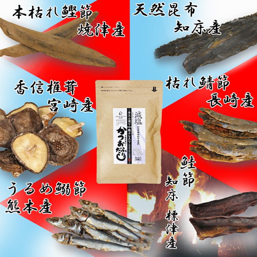 手火山造り 鮭ぶし入りかつおふりだし 7g×30袋×4P 美味香 48%減塩 化学調味料不使用