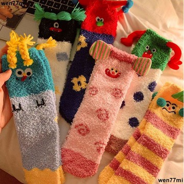 超實惠冬 女襪子 睡眠襪 保暖襪 可爱搞怪毛茸茸睡眠袜子女秋冬季保暖珊瑚绒堆堆袜居家地板袜学生