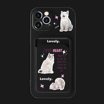 網紅貓咪卡包適用蘋果13卡套14promax手機殼iphone12硅膠78防摔女