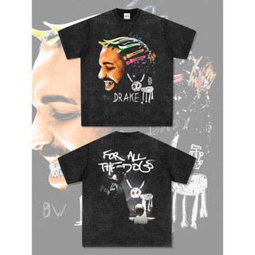 復古美式嘻哈公鴨DRAKE雙面印花短袖T恤重磅純棉長袖圓領連帽衛衣