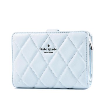 KATE SPADE 絎縫菱格紋對開釦式中夾-晴空藍