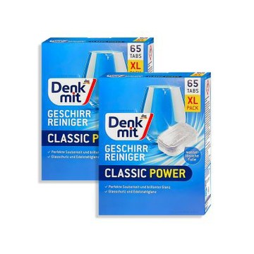 (2盒130顆超值組)德國DM(Denkmit)-洗碗機專用強力經典洗淨去污濃縮洗碗清潔錠65顆/盒(多機型適用軟水防垢洗碗塊,碗盤餐具亮潔洗滌劑,除食物殘渣茶漬油垢味)