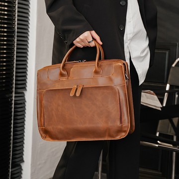 韓版瘋馬皮多層次大容量筆電包