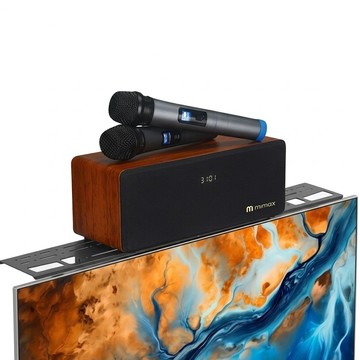 mimax 實木無線藍牙音響+無線雙麥克風2支 含聲霸專用電視螢幕置物架 (藍芽喇叭/無線KTV/拉OK/一鍵消原音)