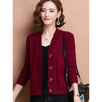 羊絨衫女士開衫媽媽裝針織毛衣洋氣秋冬季加厚二八月短款羊毛外套