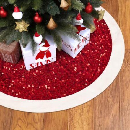 USILAND Christmas Tree Skirt 24 Inches Sparkling Red Sequin with