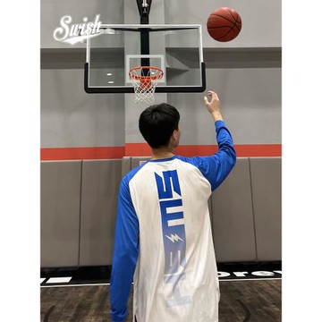 Swish 閃電印花美式籃球長袖t恤男秋季寬松投籃服訓練服運動上衣