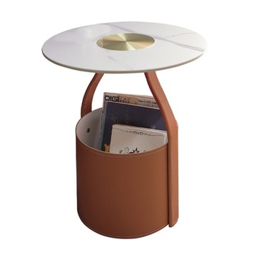 文創集 羅迪伊1.5尺馬鞍皮革岩板小茶几/邊几-45x45x49cm免組