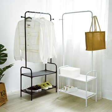收納職人 日式簡約多功能雙層落地衣帽架/掛衣架_2入/組 - 消光黑X2