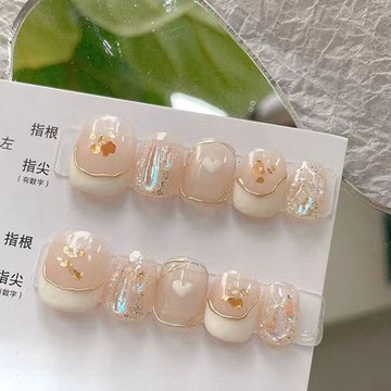 🎀台灣出貨🎀 手工美甲貼片春夏裸色不規則法式簡約溫精靈鉆穿戴甲片假指甲日式