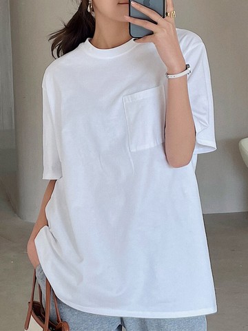 純棉短袖t恤女夏新款白色圓領打底衫口袋半袖衫百搭上衣ins潮