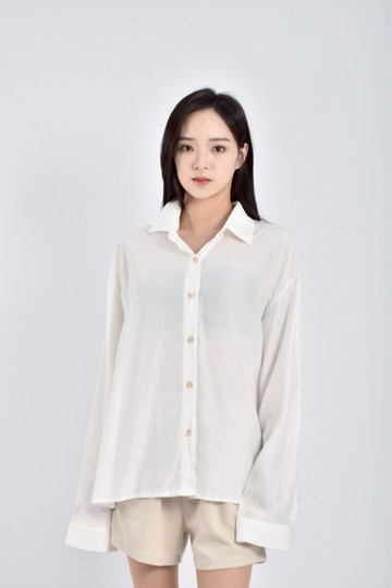(2XL) chocolate韓牌質感後開衩白色襯衫上衣