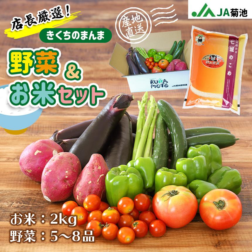 店長厳選！きくちのまんま野菜＆お米のセット　とれたて新鮮　九州　JA　旬野菜　野菜5〜8品目　七城のこめ2kg　LINEショッピング　詰め合わせ　熊本