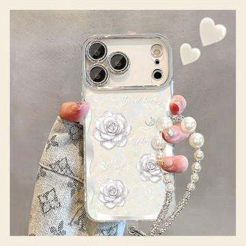 玫瑰花手鍊適用蘋果17promax手機殼iphone15輕奢16簡約14全包防摔