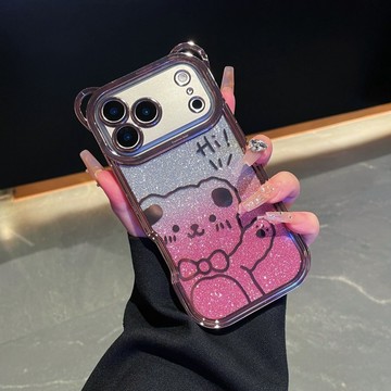 漸變閃粉電鍍可爱小熊 手機殼 適用於 蘋果 iPhone 17 Air 16 15 14 13 Pro Max  防摔殼