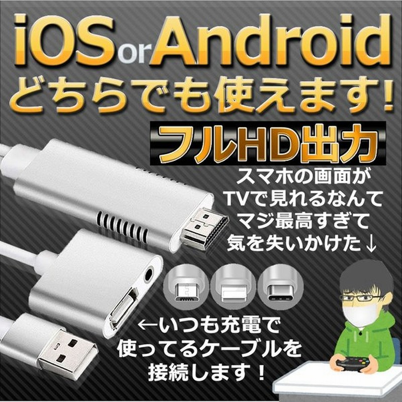 テレビ 接続 Ios Iphone Ipad Android Hdmi 変換 対応 アダプタ ケーブル 3in1 フルhd Usb ミラーリング テレビ 映す Typec Hdwsumaho 通販 Lineポイント最大0 5 Get Lineショッピング