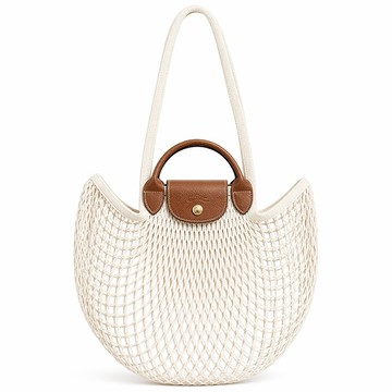[平輸版]LONGCHAMP LE PLIAGE FILET系列網狀棉質兩用包(亞麻)真品平輸