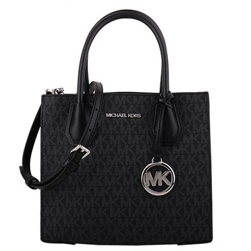 MICHAEL KORS - 銀字MK滿版防刮皮革手提/斜背兩用包 (黑) 小