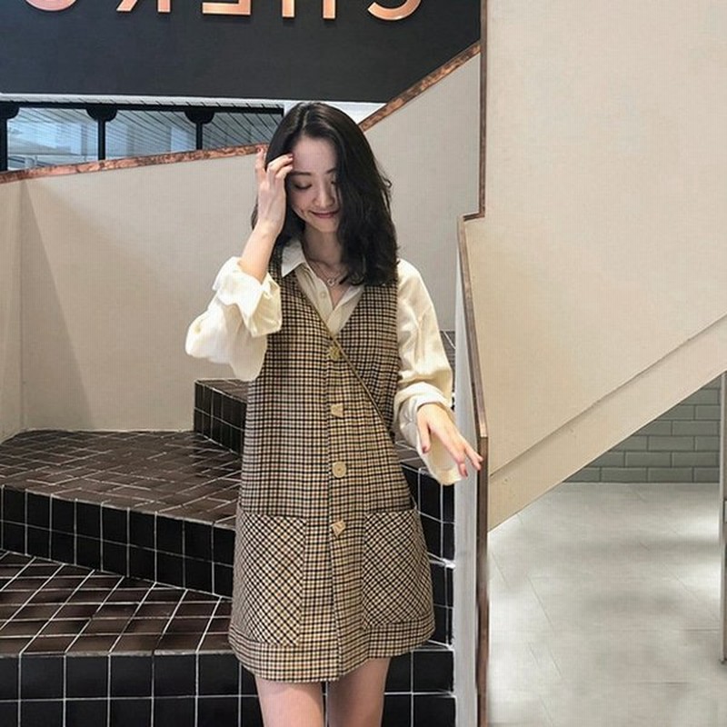 スーツセットアップツーピース2点セット30代代通勤ol可愛い安いシャツブラウスチェック柄ワンピース 通販 Lineポイント最大get Lineショッピング