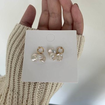 du家  強光天然巴洛克珍珠圓圈耳環925銀針法式復古氣質百搭耳釘