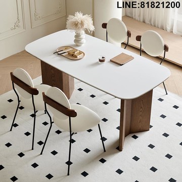 餐桌椅組合 餐桌 餐椅 免運 熱銷 附發票 大理石餐桌 岩板餐桌 實木餐桌 法式復古風實木巖板餐桌奶油風現代簡約桌子胡桃色小戶型飯桌組合 支持訂製