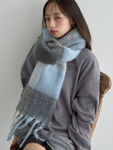 柔彩配色格紋圖案流蘇圍巾(01000880800) - earth music&ecology