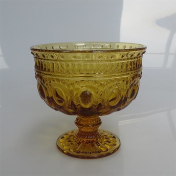 家用中古浮雕彩色玻璃冰激凌雪糕杯帶底座甜品碗酒吧干果小吃器具